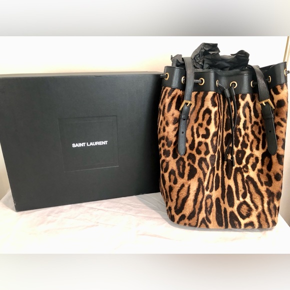 Saint Laurent Handbags - YSL Bag Yves Saint Laurent Rivage Tote Bucket Animal Leopard Fur Black Leather